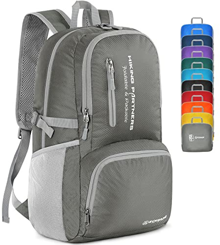 ZOMAKE Leicht Faltbarer Rucksack Packbare Backpacks 35L,Kleiner Rucksäcke Wanderrucksack Wasserdicht Rucksäcke für Damen Herren Outdoor Wandern(Dunkelgrau)