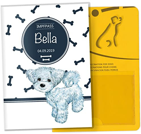 Impfpass Hülle Bone Tierausweis Schutzhülle schöne Geschenkidee personalisierbar mit Namen und Geburtsdatum (Malteser, Impfpasshülle personalisiert)