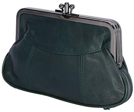 Christian Wippermann Echt Leder Damen Geldbörse mit Clipverschluss 17x10x2-4 cm - Spangengeldbörse mit Reißverschlussfächern - Portemonnaie mit Clip - Elegante Klippbörse Leder für Damen Grün