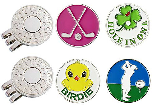Golders Golfball-Marker, mit magnetischen Hut-Clips, für Herren, Damen, Kinder, Golfer, langlebig, stark, abnehmbar, Premium-Geschenke, gemischte 4 Ballmarker
