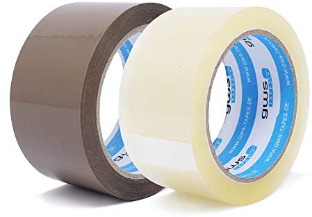 gws Paketklebeband 1 Rolle farblos + 1 Rolle braun Geräuscharmes Universalklebeband zum Verpacken von Paketen - Hohe Klebekraft - Profi-Qualität 66 m Länge 50 mm Breite