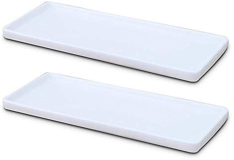 Keramik-Tablett, klein, rechteckig, Badewannen-Tablett, Badezimmer-Organizer, Kosmetik-Halter für Taschentücher, Kerzen, Handtuch, Pflanzen, Schmuck, Ring, Geschirr, Kommode, 2 Stück, groß
