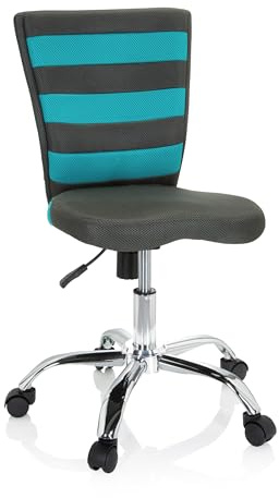 hjh OFFICE 661008 KIDDY COMFORT I - Snurrstol för barn Grå/turkos, Modern barn- och ungdomsstol, Sits med justerbar höjd, Slittåligt meshtyg som andas, Trendig färgkombination med randig design