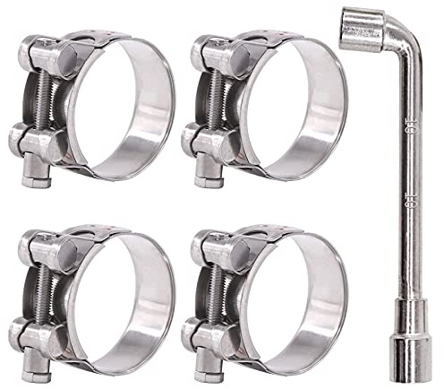 Glarks 4Pcs 48-51mm T-Bolt Hose Clamps 304 Stainless Steel Heavy Duty Ear Clamp Tube Clamp Adjustable Pipe Clamps for 1.9''-2'' Dia Range Hose (48-51MM)