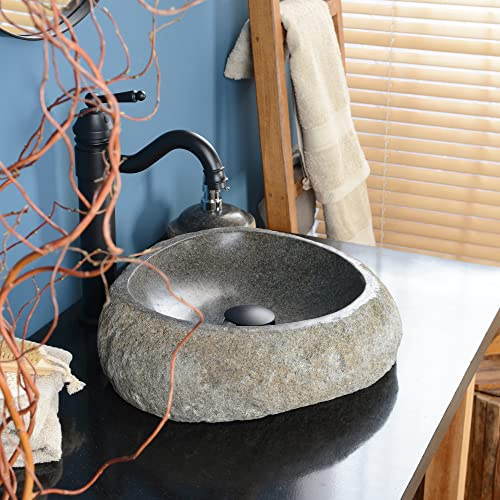 40 cm Naturstein-Waschbecken grau Flussstein-Aufsatzwaschbecken Findling Badezimmer Steinwaschbecken Hand-Waschbecken Waschschale Gäste WC WOHNFREUDEN
