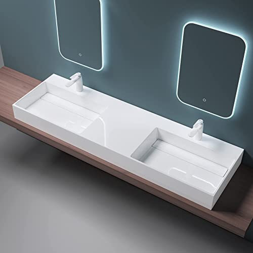 Mai & Mai Waschbecken Aufsatzwaschbecken Hängewaschbecken Col12 Doppelwaschbecken 160x48x13cm Waschtisch Waschplatz in weiß aus Mineralguss ohne Überlauf