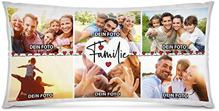 Print Royal Kissen selbst gestalten XXL - Familien Collage mit 6 Fotos Bedrucken - Unsere Familie - Geschenk Geburtstag Weihnachten - Fotokissen in XXL inkl. Füllung, 80x40 cm