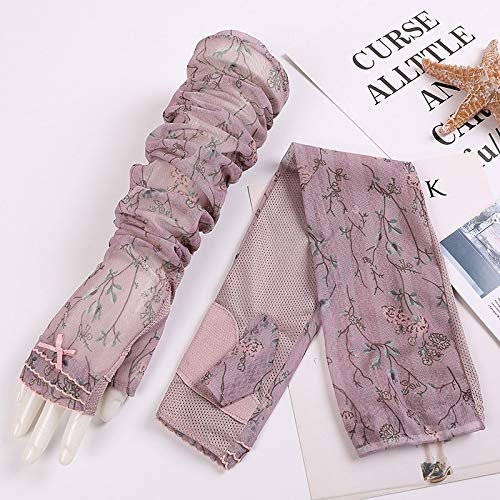Sonnenschutzhandschuhe UV-Schutzhandschuhe Spitze Langarm Dünnschliff Blume Armmanschette Armschutz (Color : Pink-B, Size : One size)