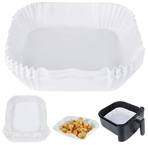 BYKITCHEN 6.5 Inch Square Air Fryer Liners, Disposable Parchment, 50 Count | Baking Airfryer Paper Liner,White, Greaseproof and Non-Stick,Easy Cleanup,Compatible with COSORI, Tefal