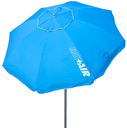 AKTIVE 62239 - Grand Parasol de Plage Ultra-Résistant et Coupe-Vent, Mât Inclinable, Comprend Un Sac de Rangement avec Poignée de Transport, Grand Parasol de Plage Bleu