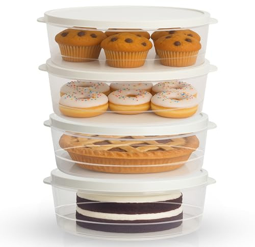 Evelots 4-Pack 10-Inch Airtight Food Storage Container with Lid - Portable Carrier for Pies, Cakes, Cupcakes & More - BPA-Free Clear Plastic - Secure & Easy Transport