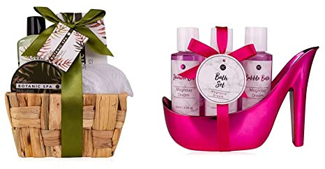 accentra Geschenkset OLIVE SPA im Seegraskorb, Bade-Set und Dusch-Set - 5-teiliges Geschenk-Set & Bade- und Körperpflege Set Marble Pink in einem eleganten und dekorativem Pump