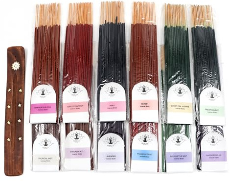 Hosley 480-Pack Assorted Incense Sticks in Gift Box, 12 Scents Incl. Nag Champa, Lavender, Dragon’s Blood, Grab Bag, for Meditation, Aromatherapy, Home