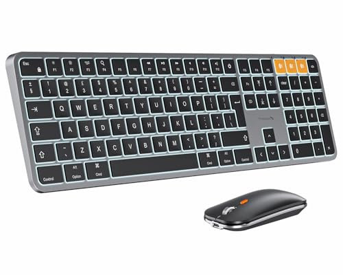 ProtoArc Backlit Bluetooth Keyboard and Mouse for Mac, KM100-A Full Size Wireless Keyboard Mouse for Mac, Multi-Device Rechargeable for MacBook Pro/Air, iPhone, iPad, Space Gray