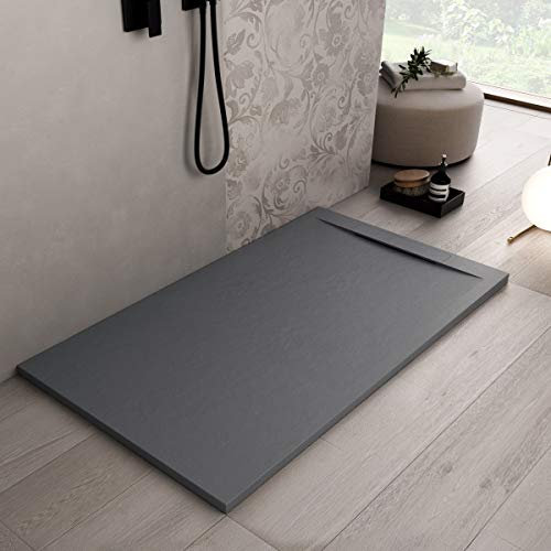 Luminosa ArredoBagno Duschwanne aus Marmorfaser 90 x 100 cm – Anti-Rutsch-Steinoptik mit GelCoat – Modell Venedig, Farbe Anthrazit – Gitter-Design, inklusive Abfluss