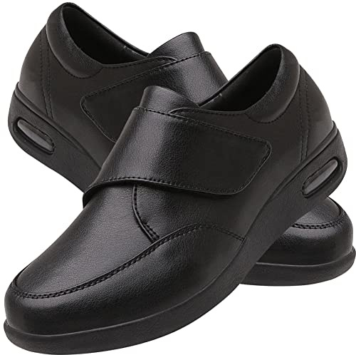 AEHO Pie Diabetico Cuero PU Zapatillas para Diabéticos Hombres Zapatos De Ensanchamiento De Fertilizante De Gran Tamaño Plus para La Hinchazón del Pie Fascitis Plantar,Negro,42 EU