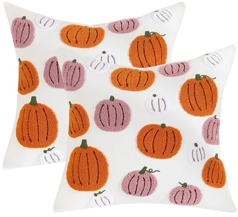 Tosleo Housse de Coussin Halloween 45 x 45 cm Tufté de Citrouille Brodé Rose Orange Taies d'oreiller pour Canapé Salon Maison Extérieur Fête Décoration Thanksgiving 2 Pièces
