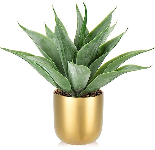 Large Faux Agave Plant 13 Artificial Aloe Vera Plant Fake Succulent Plants in Pot Realistic Agave Plant Artificial Potted Plants for Home Living Room Table Office Desk Bathroom Indoor Decor(Gold)