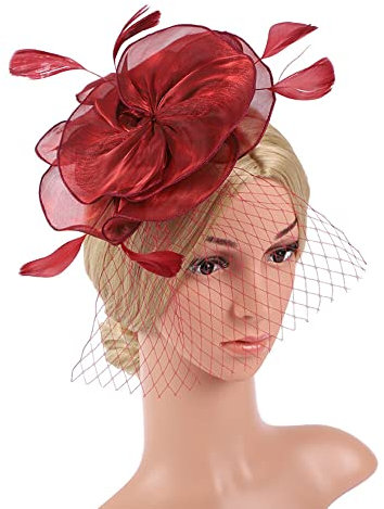 Feder Fascinator Hut für Frauen und Mädchen,Feder Mesh Blumen Stirnband Clip Cocktail Party Tee Kopfbedeckung Braut Haar Clip Hut Hochzeit Haarband Cocktail Tee Party Damen Fasching Kostüm Accessoires