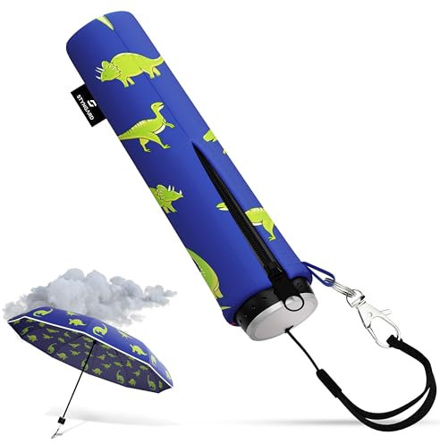 STYNGARD Regenschirm Kinder mit Sicherheitsreflektoren und Reflektorband - Kinder Regenschirm Mädchen & Junge - Kinderschirm - Schirm für Schulranzen Modell STOCKHOLM (Dinosaurier)
