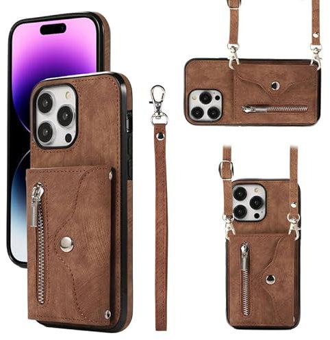 Yidai-Silu iPhone 12 Mini Handy Tasche 【RFID-Schutzfunktion, Standfunktion, Blasebalg Aussehen】 Wallet Case PU Leder Geldbörse Schultertasche Handyhülle für iPhone 12 Mini - Braun