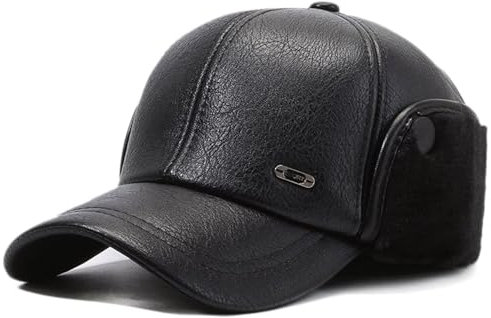 ZMNKH Fliegermütze Trapper Hut Winter Warme Schirmmütze PU Leder Baseballmütze mit Ohrenklappe Jagdmütze Herren