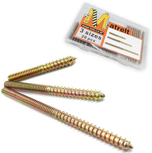 Matrelt 28 Pack 1/4-20 Hanger Bolts 3Sizes 2-4 Inch Double Headed Bolts Wood Dowel Screw Self-Tapping Screw Hanger Bolts for Wood Furniture Screws Wood Screws Double Screw Threaded Rods Bolt