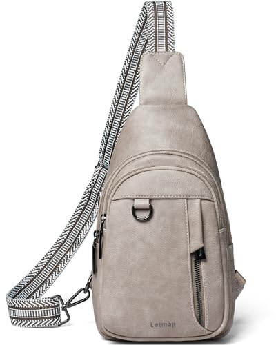 LATMAP 7L Sling Bag Damen,Brusttasche Damen Kleine Crossbody Bag PU Leder Tasche Umhängetasche Diebstahlsicher Schultertasche für Outdoor Sport,Hellgrau