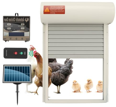 Automatische Hühnerklappe - Programmierbar mit Lichtsensor & Fernbedienung, Batterie- oder Solarbetriebene Tür für Hühnerstall – Robustes Rolltor Design