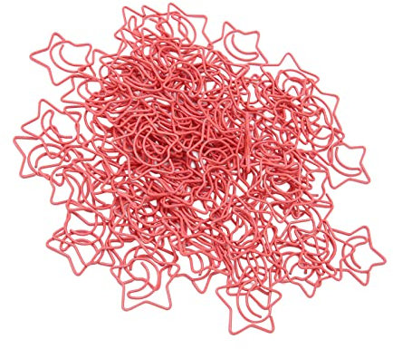 Sternförmige Büroklammern, Stern-Mond-Form, Büroklammern, Seitenmarkierungsklammern, niedliche Büroklammern, 100 Stück, sternförmige Büroklammern, rutschfest, rosa,