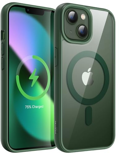 JETech Magnetiskt Fodral för iPhone 13 6,1-Tums Kompatibelt med MagSafe, Stötsäker Telefon Bumper Case, Enfärgad Matte TPU-Ram, Anti-Scratch Clear Baksida (Grön)