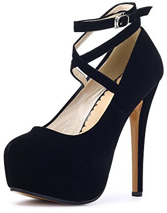Tianerhay Womens Stiletto High Platform Heels Round Toe Ankle Strap Platform Pump Party Dress Heel (Beige Sole) Black Tag Size 46 - UK 10