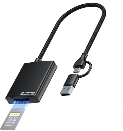 JJC Lector de Tarjetas CFexpress Tipo A USB 3.2 Gen2 10Gbps, USB C USB A Lector de Tarjetas Externo, Adaptador Portátil de Tarjetas CFexpress Tipo A para i-Phone 15 Android MacOS M1/M2 Windows