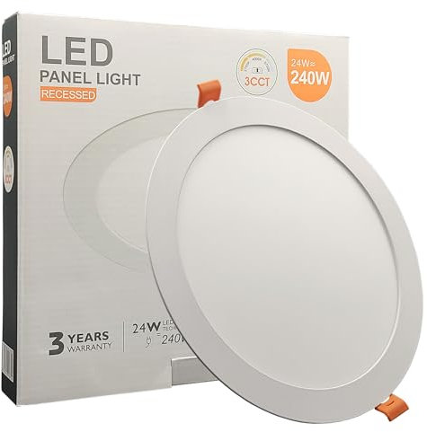 FactorLED ¡OFERTA! Downlight LED Circular 24W (240W) Slim, Placa Empotrable Redondo Extraplano 2400 lúmenes gran luminosidad, Ø225mm, Luz Seleccionable 2700K-4000K-5700K (CCT)