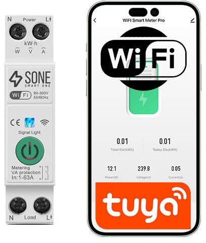 Disjoncteur intelligent Wi-Fi 63A sur rail DIN Tuya Smart avec compteur d'énergie | Contrôle Wi-Fi avec mesure d'énergie