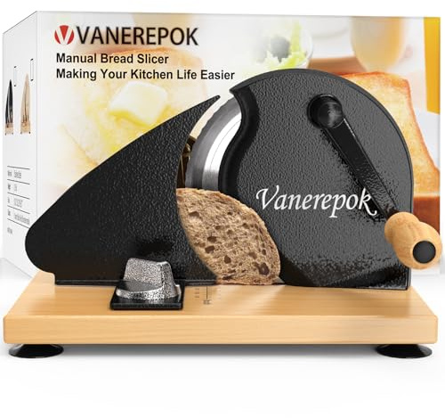 vanerepok Manual Bread Slicer for Homemade Sourdough Bread Versatile Hand Crank Bread Slicer for Sourdough Crusty Bread Etc Stainless Steel Slicers Adjustable Width for Homemade & Commercial Use