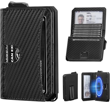 MYSHION Wallet for Men, Ultra Slim Mens Wallet with Money Clip, Bifold Card Holder, Minimalist Pop Up Credit Card Holders, RFID Blocking, ID Window & Key Hanging Holes, Gift Box for Him