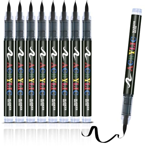 RiyaNed Permanent märkpenna svart, 8 stift 1,0–6,0 mm akrylpennor lämplig för sten, trä, glas, keramik, duk, däck och textilier.