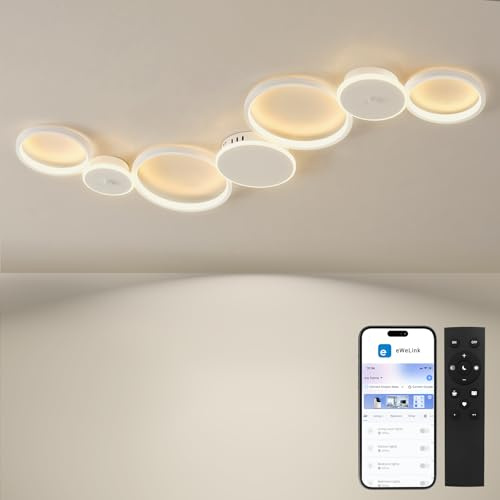 BAYHT Deckenleuchte LED Wohnzimmerlampe with Matte, 62 W 5300 lm, 3000-6500K, Kompatibel Mit Steuerung per mobiler App Deckenlamp Für Schlafzimmer Wohnzimmer Schwarz [Energieklasse E]