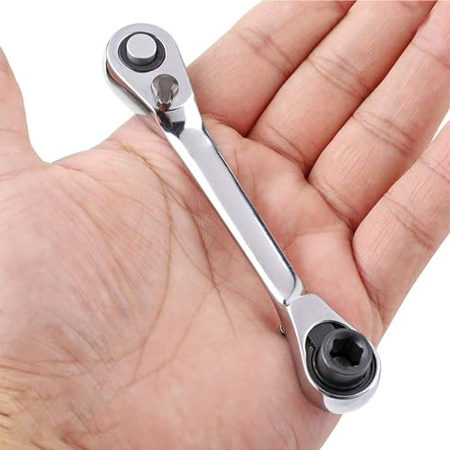 Cldaisy Silver Ratchet Wrench 1/4 Inch Mini Double Headed 72 Tooth Drive Socket and Screwdriver Bit Ratchet Set Rotator Practical Accessories Tool 5 Degrees Quick Install Release