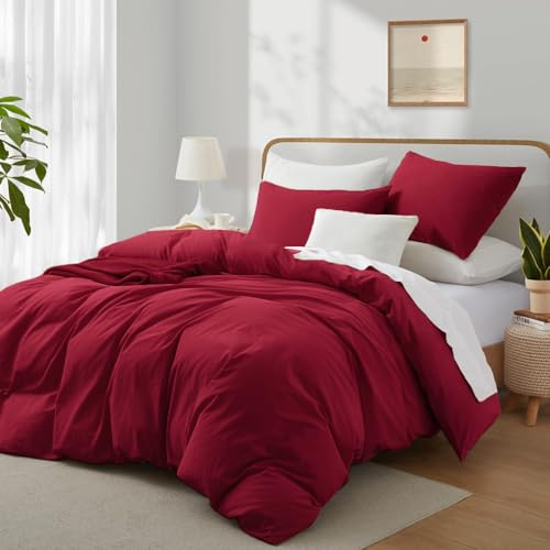 Boqingzhu Bettwäsche 135x200 cm Baumwolle 2-Teilig, ÖKO-TEX, Rot | 100% Baumwolle Renforce, Weich, Uni Einfarbig Ästhetik, Bettwaren Baumwollbettwäsche Reißverschluss, Sicher