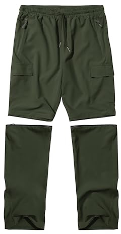 Youth Hiking Pants Teen Boys Zip Off Scout Cargo Pants Convertible Quick Dry Lightweight Outdoor Zipper Pockets Adjustable Waist Army Green XL