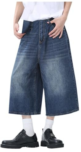 Jeans Shorts 3/4 Herrenhose Kurze Baggy Jorts Y2K Denim-Short Jungs Hip Hop Jeansshorts Weitem Bein Bermuda-Shorts Übergröße Cargohose Locker Caprijeans Baumwolle
