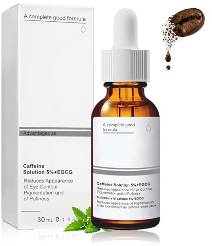 Contorno de Ojos Cafeina, Cafeina Ojos 5% + Egcg, Serum contorno ojos, contorno de Antiarrugas Mujer, Quita Ojeras, Reduce la Hinchazón, las Líneas Finas, 30ml