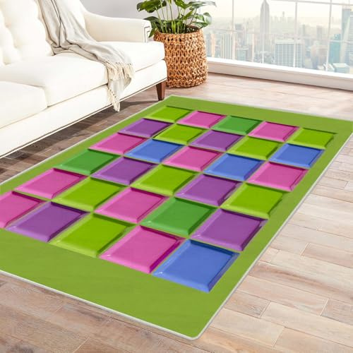 PUSRDEO Tappeto Multicolore a Quadri Stile Contemporaneo Pezzo Di Gelatina Base Gomma Antiscivolo Spessa Per Ingresso Ufficio Facile Pulire Non Infeltrisce(Verde)-150x240cm