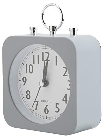 Pssopp Design di Sveglia Vintage in Plastica Grigia Silenziosa con Grandi Campane a Doppia Suoneria per l'ornamento della Camera da Letto