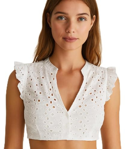 Pipihome Dirndl Bluse Damen Weiß - Dirndlbluse Flügelärmel DirndlBlusen V Ausschnitt Trachtenbluse für Bayrische Tracht Oktoberfest (L)