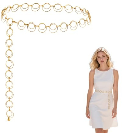 YAPKOLV Cintura Gioiello Donna Moda, Catena a Multistrato Regolabile, O-Ring, Catena in Metallo Eleganti, Cintura Oro Donna Sottile in Vita Alta Regolabile