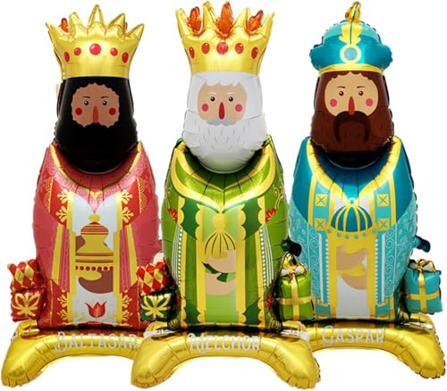 Lot de 3 Ballons Rois Mages 50x40 cm – Ballon Noël Foil Debout – Décoration Rois Mages – Ballons Noël pour Fête de l’Épiphanie
