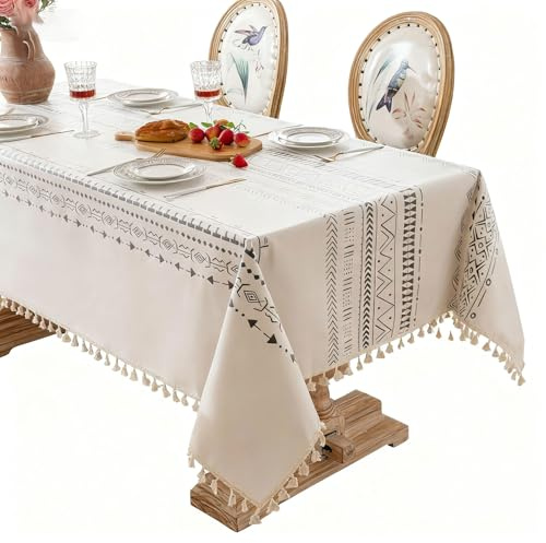 Genérico Mantel de Poliéster con Flecos para Comedor, Cocina, Bodas, Navidad, Cubremesa Lavable y Reutilizable, Protección contra Derrames y Aceites (D 140 * 140cm(55 * 55in))